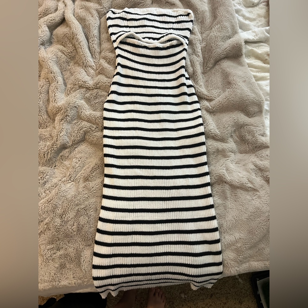 Black and White Striped Knit Dress
